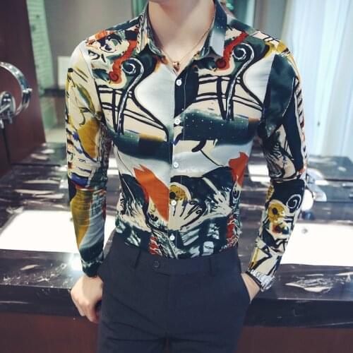 New new YC034 * 2018 new tothe yuppie flower shirt long sleeve shirt KTV night club DJ shirt P50 of big yards