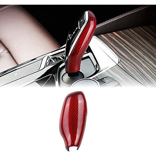 Gear Lever Trim Carbon Fiber Gear Head Cap Sticker Interior Accessories for -BMW 5 6 7 Series X3 X4 2016-2020 Red