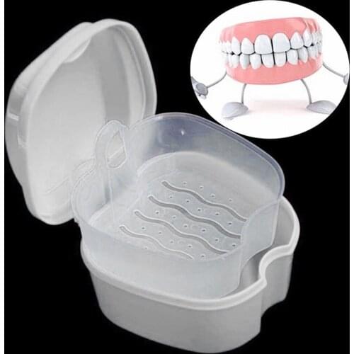 Denture Bath Box Case Dental False Teeth Storage Box With Hanging Net Container Plastic Artificial Tooth Organizer Teeth Care