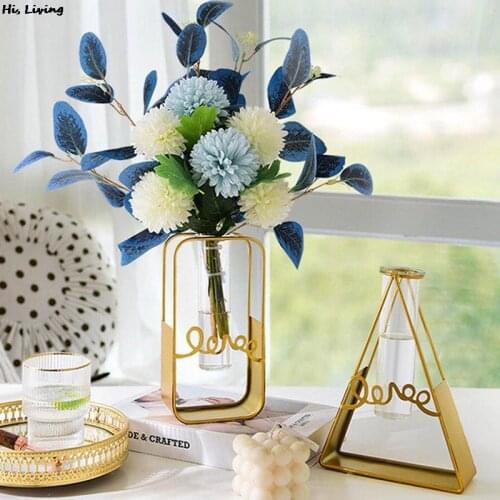 Flower Stand Iron Home Decor Nordic Modern Decoration Glass Design Hydroponics Floor Vase Storage Basket Plant Shelf Accessories