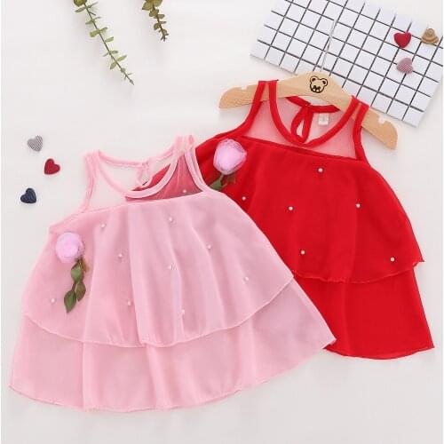 QGirl Summer Dress 2019 Baby girls Cute Flower Beaded Chiffon Princess Dresses,Infant Kids Party Birthday Clothes 0-3age