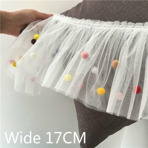 17CM Wide Luxury Pleat Lace Pom Pom Decorated Ribbon Trim Collar Applique DIY Girl Princess Dress Fringe Tassel Sewing Supplies