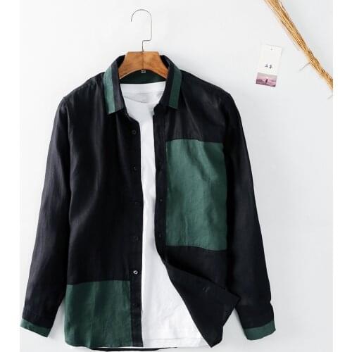 014 New Spring Autumn Men Shirt Linen Fashion Vintage Long Sleeve Patchwork Leisure Lapel Single-Breasted Youth Male Tops Blouse