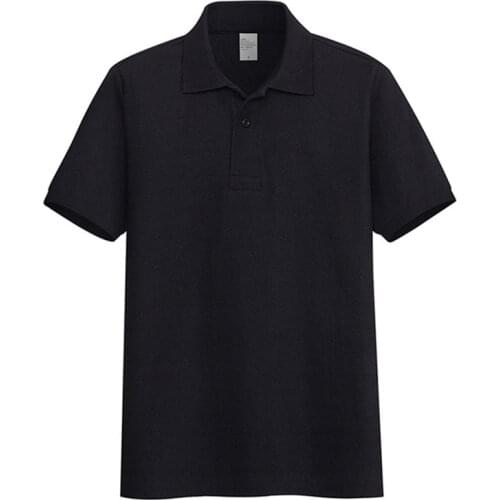 AOLIWEN brand men black 65% cotton polo shirt with buttons solid color short sleeve summer sweat absorbent tight fit polo shirt