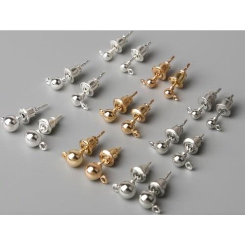 Top 10Sets/Bag Gold Silver Rhodium Ear Nail Earbud Metal Hanging Stud Earring Earplugs Findings For DIY Earrings Jewelry Making