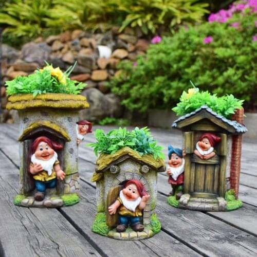 Outdoor Home Furnishing Resin Succulent Flowerpot Cartoon Dwarf Courtyard Ornaments Crafts Feng shui Garden Sculpture Decoration