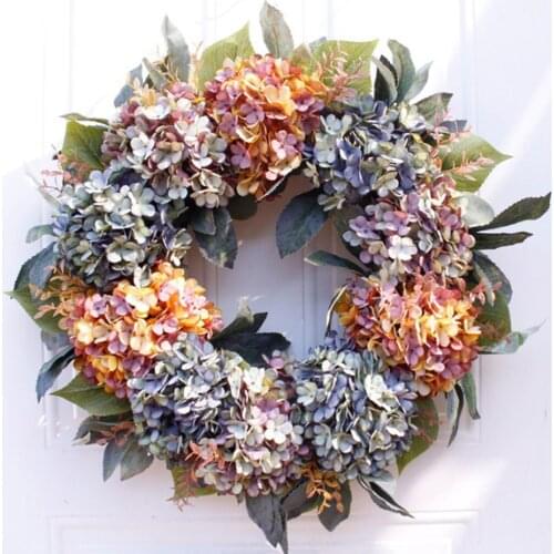 22" Artificial Front Door Wreath Silk Hydrangea Floral Wreath for Farmhouse Wall Window Fireplace Wedding Party Home Décor