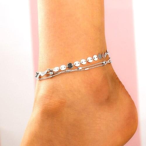 Anklets For Women Gold Silver Color Ankle Bracelet Leg Double Anklet Beads Link Chain Sequin Charm Jewelry Beach Accessories