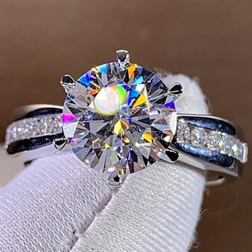 14K Au585 White Gold Women Wedding Party Engagement Ring 1 2 3 4 5 Carat Round Moissanite Diamond Ring Crown Trendy Classic