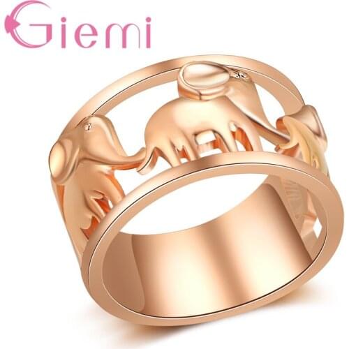 High Quality Unique Design Rose Gold Hollow Elephant Shape Cute Charm Finger Ring For Women Girl Anniversary Gift Jewelry