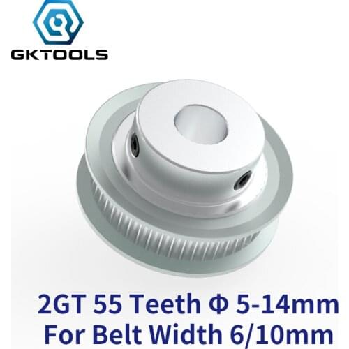 GKTOOLS 55 Teeth 2GT Timing Pulley Bore 5/6/6.35/7/8/10/12/14mm for GT2 Open Synchronous belt width 6/10mm wheel 55Teeth 55T