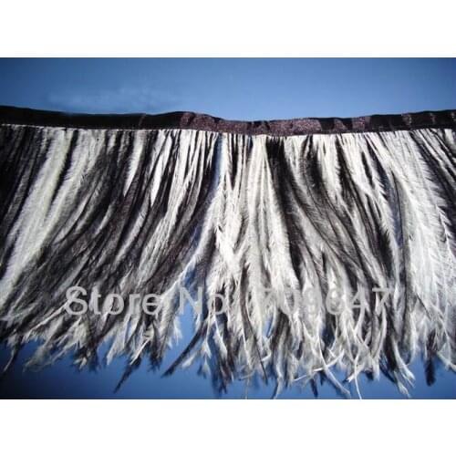 2Meters/Lot! Height 5-6" Ostrich Feather Fringe Double Thick Ostrich Feather Trim with Black/White Mixed!Ostrich Feathers