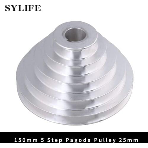 54mm to 150mm Outter Dia 25mm Bore Width 12.7mm Aluminum 5 Step Pagoda Pulley Belt for A Type V-Belt Timing Belt