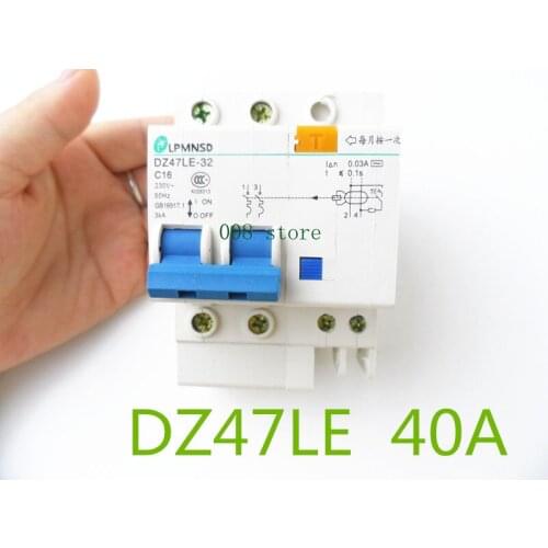 DZ47LE 2P 40A 230V~ 50HZ/60HZ Residual current Circuit breaker with over current and Leakage protection
