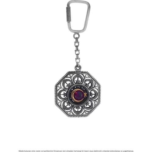 The moon the stars Turkey Flag CZ Filigree Silver Is Keychain Midyat
