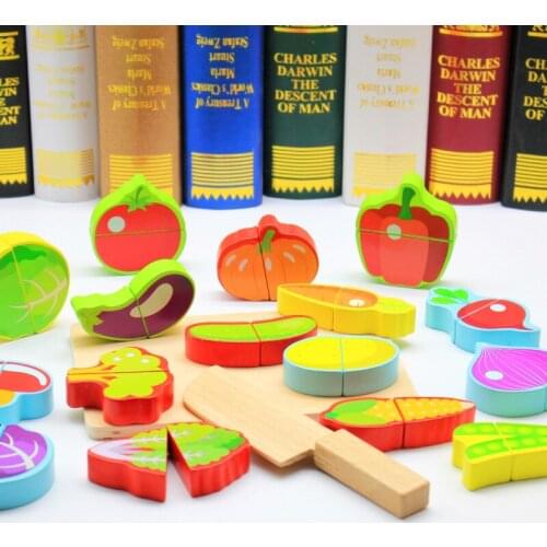 Wooden Pretend Play Simulation Kitchen Toys Magnetic Cut Fruits And Vegetables Colors Shapes Cognition Early Educational Toys