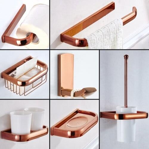 Rose Gold Paper Holder Antique Shower Soap Dish WC Brush Holder Ceramic Cup Holders Brass Luxury Bathroom Accessories Robe Hook