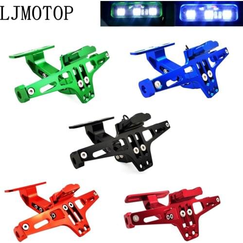 Motorcycle License Plate Frame Holder Adjustable Angle + LED Light CNC For Kawasaki VERSYS 650 ZG1000 ZRX1100 ZRX1200 ZX11