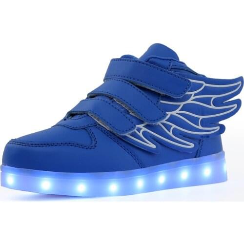 2018 Fashion Blue USB Charging Led Children Shoes With Light Up Kids Casual Boys&Girls Luminous Sneakers Glowing Shoe Hook&Loop