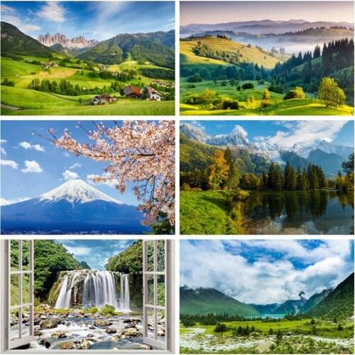 Spring Mountain Village Green Nature Scenery Backdrop Baby Vinyl Photography Background For Photo Studio Photophone Photozone