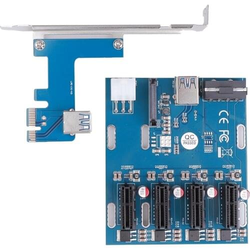 Kebidu 1X Slots Riser Card Mini low profile ITX to External PCIe 1 to 4 pci express Adapter PCIe Port Multiplier Card