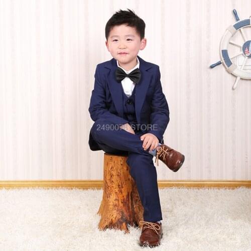 Flower Boys Suit For Weddings Gentleman Kids Formal Tuxedos Jacket Vest Pants 3Pcs Set Children Performance Party Dress Costume