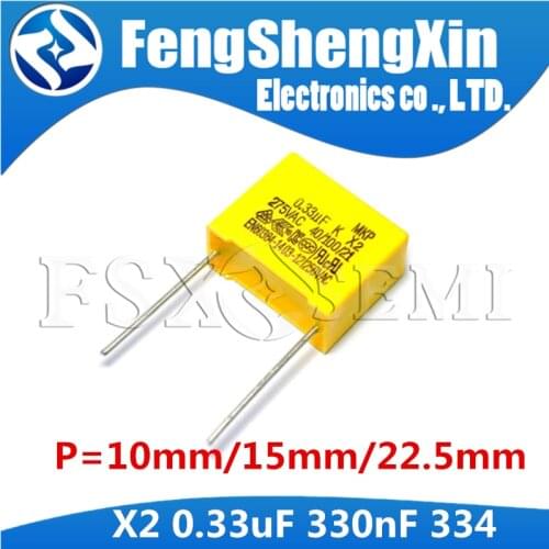 10pcs 330nF capacitor X2 capacitor 275VAC Pitch 275V 10mm 15mm 22.5mm X2 Polypropylene film 334K 334 0.33uF Safety capacitors