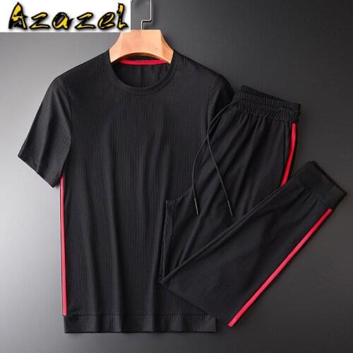 Azazel Summer Mens Sets (t-shirt+pants) Luxury Casual Sport Short Sleeve Male Tracksuit Plus Size 4xl Slim Man Sets With Pants