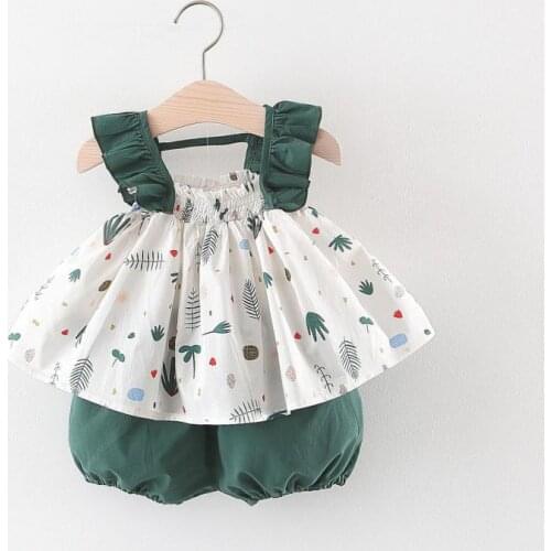 Summer Kids Girls Clothes Korean Suits Baby Vest And Shorts Set Fashion Cartoon Clothing 2021 New Design Pure Cotton Two Piece