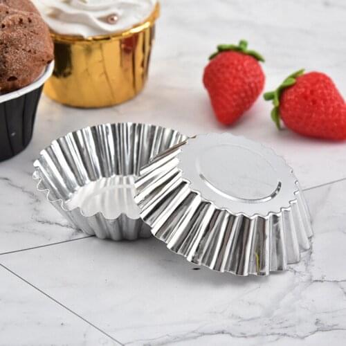 10pcs Reusable Aluminum Alloy Egg Tart Mold Flower Shape Nonstick Ripple Cupcake and Muffin Baking Cup Tartlets Pans