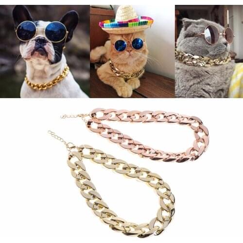 Fashion Pet Dog Necklace Collars Thick Gold Chain Plated Plastic Identified Safety Collar Puppy Dogs Supplies 36cm/45cm C42