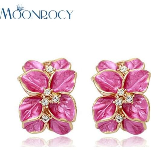 MOONROCY Free Shippinng Rose Gold Color Fashion Jewelry Wholesale Vintage Flower Earrings For Women Gift