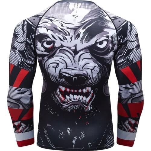 Guangzhou Custom Logo polyester and spandex Fabric Mens Compression Shirts full digital print mma Rash guard