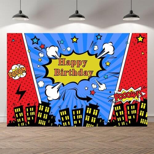 NeoBack Super Hero Backdrop Photography Props Boom Birthday Photozone Party Baby Shower Boy Night Shiny Building Background