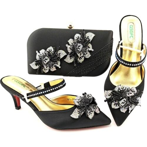 Nigerian 2021 Lastest Italian Design Special Flower Style Decoration Noble Party Women Shoes and Bag Set in Wine Color for Party