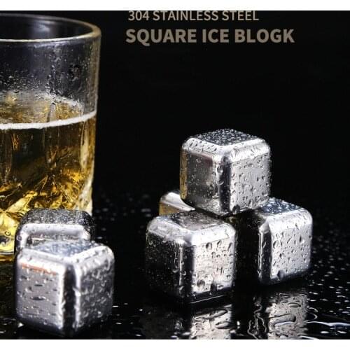New Whisky Stones Ice Cubes Set Reusable Food Grade Stainless Steel Chilling Rock Party Bar Tool Wine Cooling Steel Ice Cubes