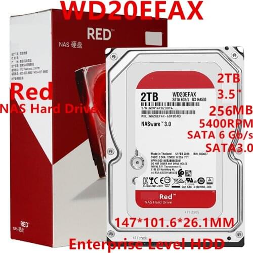 New HDD For WD Brand Red 2TB 3.5" SATA 6 Gb/s 256MB 5400RPM For Internal Hard Disk For NAS Hard Drive For WD20EFAX