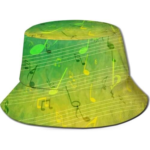 CINESSD 2021 Men Women Summer Green Notes Background Bucket Hat Bob Fisherman hat Outdoor Travel Sun Visor Fashion Panama