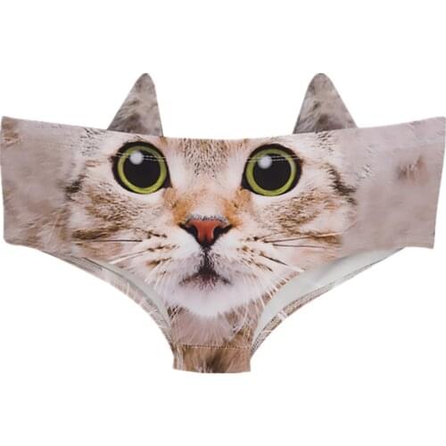 Spoof Gift Swimming Party Polyester Ear 3D Digital Print Cat Sexy Triangle Shorts Womens Underwear