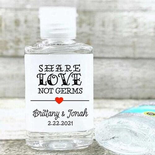 Personalize Wedding Hand Sanitizer Favor Labels- Stickers for Party, Shower, Elopement - Share Love, Not Germs- Gift for guests