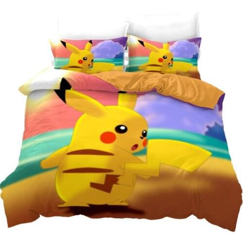 Cartoon Pokemon Trendy Three-piece Student Dormitory Quilt Cover*1 Cute Anime Pikachu Pillowcase*2 Bedding 1.2m 1.5m 1.8m