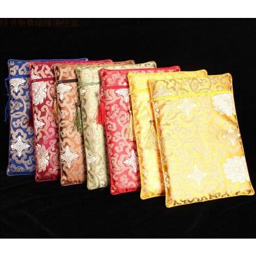 Tassel Rectangle Large Zipper Craft Bag Chinese style Silk Brocade Jewelry Cosmetic A4 Book Storage Pouch Clutch Coin Purse