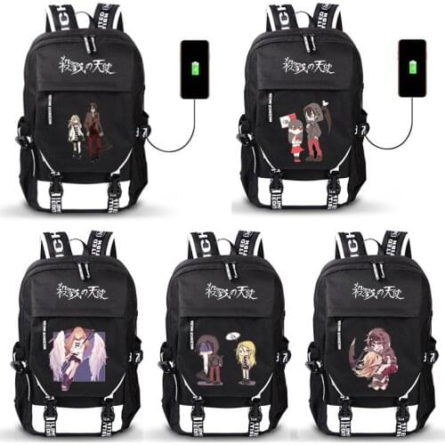 Angel of Death Anime USB Port Backpack Boy Girls Men Women Bag Travel School Bag Teenager Laptop Book Bag Mochila