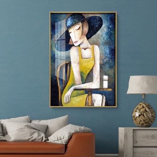 Nordic Modern Abstract Figure Canvas Painting Wall Art Retro Elegant Woman Posters and Prints for Living Room Bar Decor Cuadros