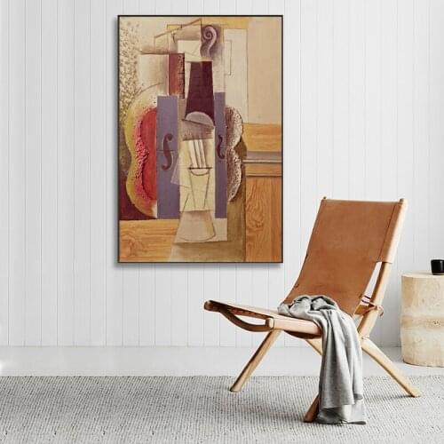 Violin Hanging On The Wall By Picasso Canvas Posters Prints Abstract Wall Art Painting Decorative Picture Modern Home Decoration