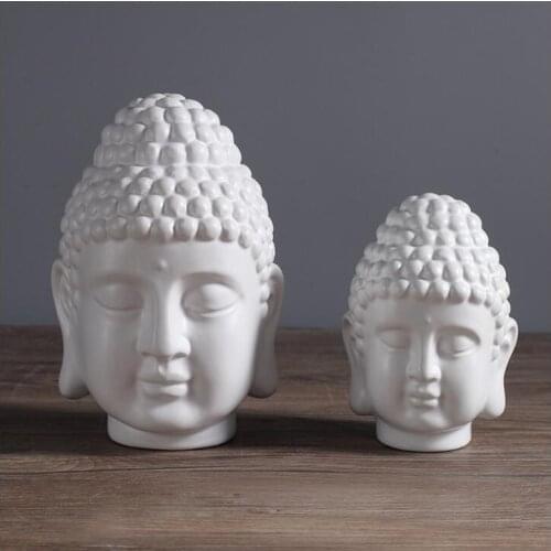 Modern minimalist ceramic Buddha head sculpture porcelain Buddha statue Southeast Asian ornaments Buddhist figurines Zen gift