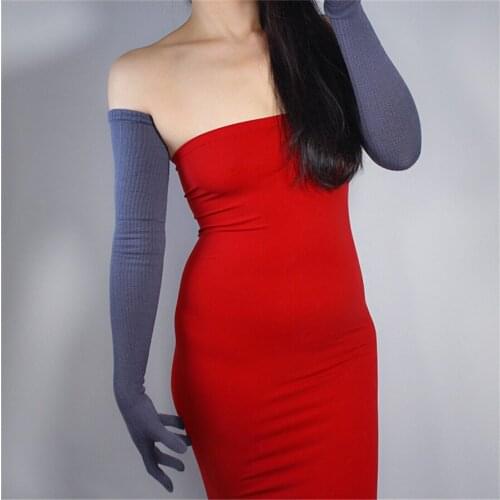 Super Long Wool Gloves 70cm Knitted Five-Finger High Elastic Wool-Containing WomenS Warm School Uniform Dark Gray ZZ70-1