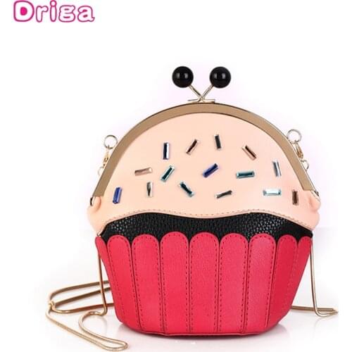 DRIGA Womens Cute Cartoon chains shoulder bag Cupcake Shape small crossbody bag Metal Chain Mobile Keys Coin Messenger Bag