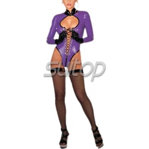 Latex Exotic Apparel clothes latex suit garment purple color jumpsutis SUITOP