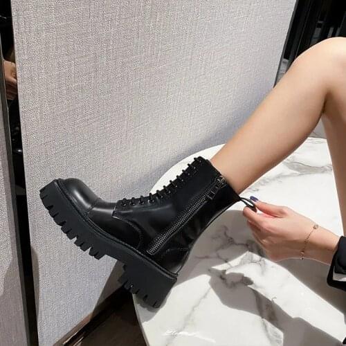HOT Goth Combat Boots Women Platform Ankle Boots Thick Chunky Martin Shoes Zipper Fashion Heels Brand Designers Women Boots